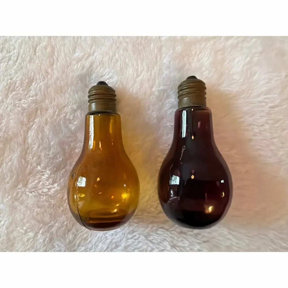 Vintage Amber Purple Glass Light Bulb Shaped Salt & Pepper Shakers Set Japan